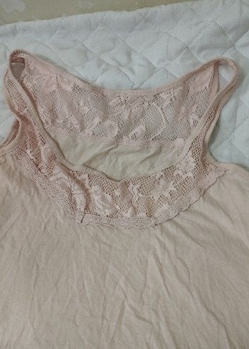 Dantelli Bej Keten Askılı Kadın Atlet - Görsel 2