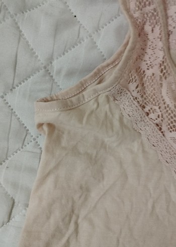 Dantelli Bej Keten Askılı Kadın Atlet - Görsel 4