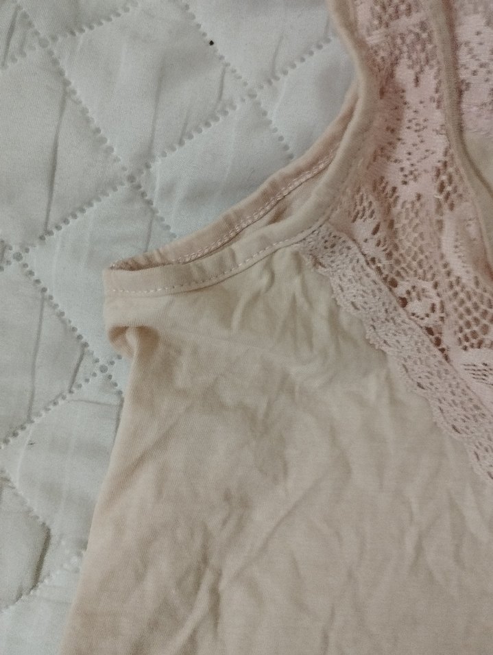 Dantelli Bej Keten Askılı Kadın Atlet - Görsel 4