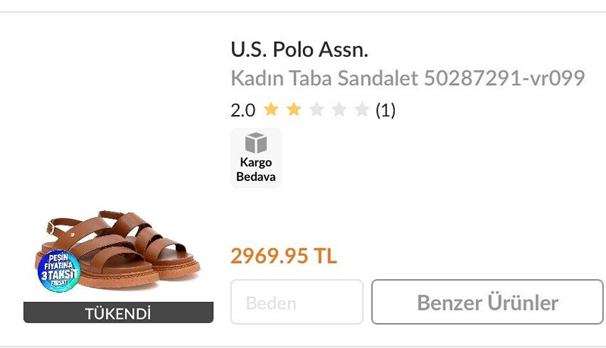 37 Beden kahverengi Renk Usp polo kadın sandalet
