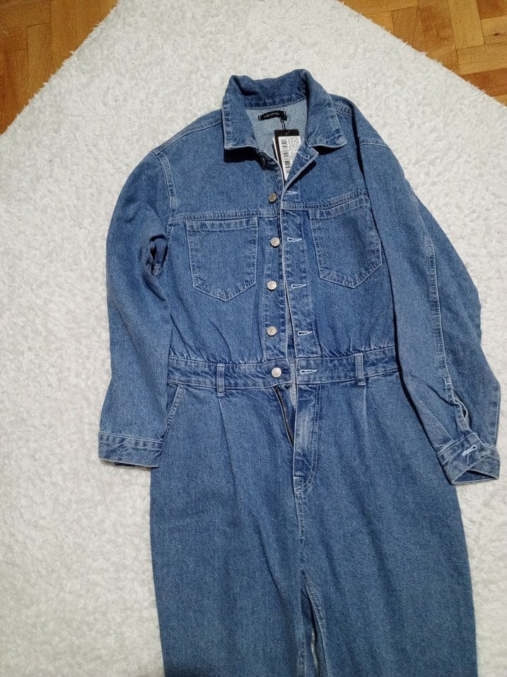 Düğmeli Mavi Denim Kadın Ceket - Görsel 3