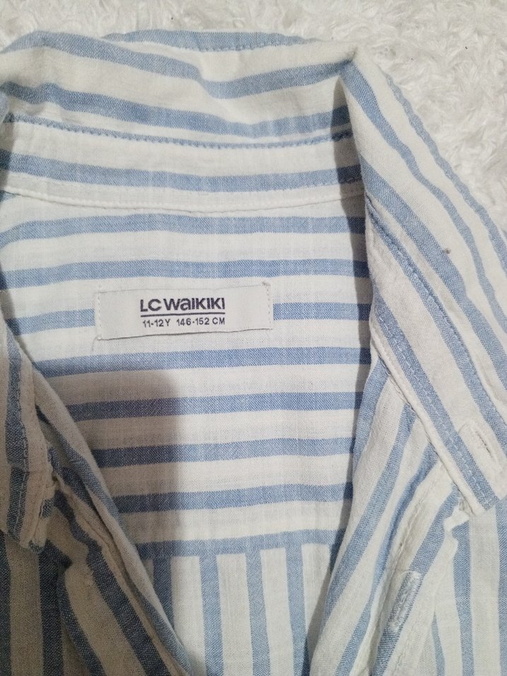 Mavi Çizgili Uzun Kollu Keten Gömlek - Görsel 2