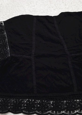 Düğmeli Siyah Bohem Kadın Panço - Görsel 2