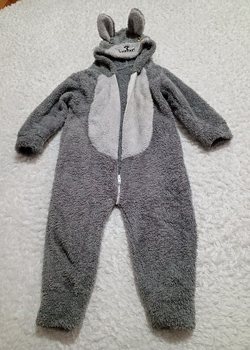 Gri Bebek Peluş Tulum Kapüşonlu - Görsel 3