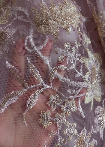 Dantel İşlemeli Pembe Uzun Kadın Abiye Elbise - Görsel 5