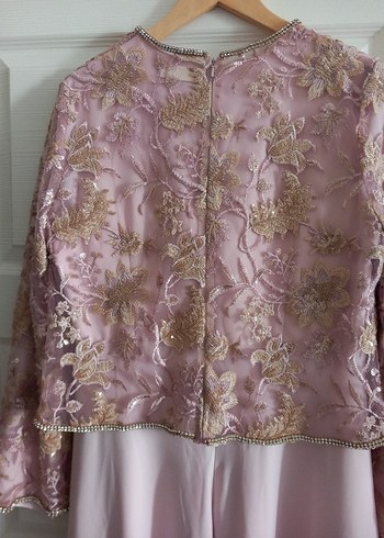 Dantel İşlemeli Pembe Uzun Kadın Abiye Elbise - Görsel 4