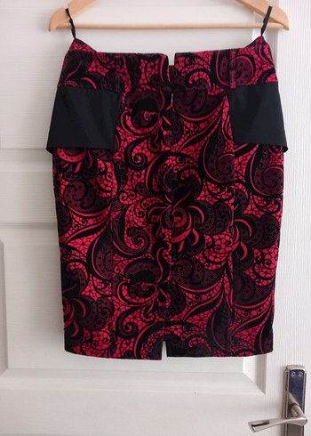 Bordo Desenli Gotik Midi Etek - Görsel 3