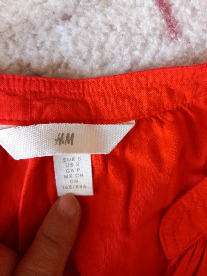 Kırmızı V Yaka Keten Kadın Bluz - Görsel 2