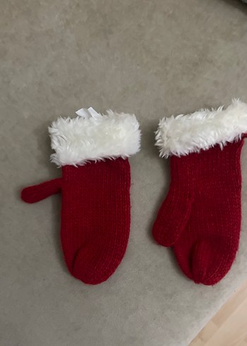 Kırmızı Örgü Kız Eldiveni Tüylü Kenar - Görsel 5