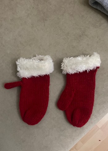 Kırmızı Örgü Kız Eldiveni Tüylü Kenar - Görsel 8