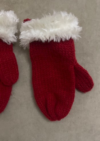 Kırmızı Örgü Kız Eldiveni Tüylü Kenar - Görsel 3