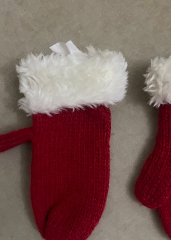 Kırmızı Örgü Kız Eldiveni Tüylü Kenar - Görsel 7
