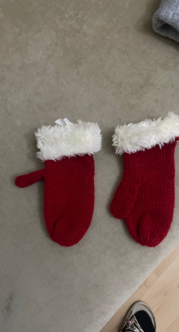 Kırmızı Örgü Kız Eldiveni Tüylü Kenar - Görsel 5