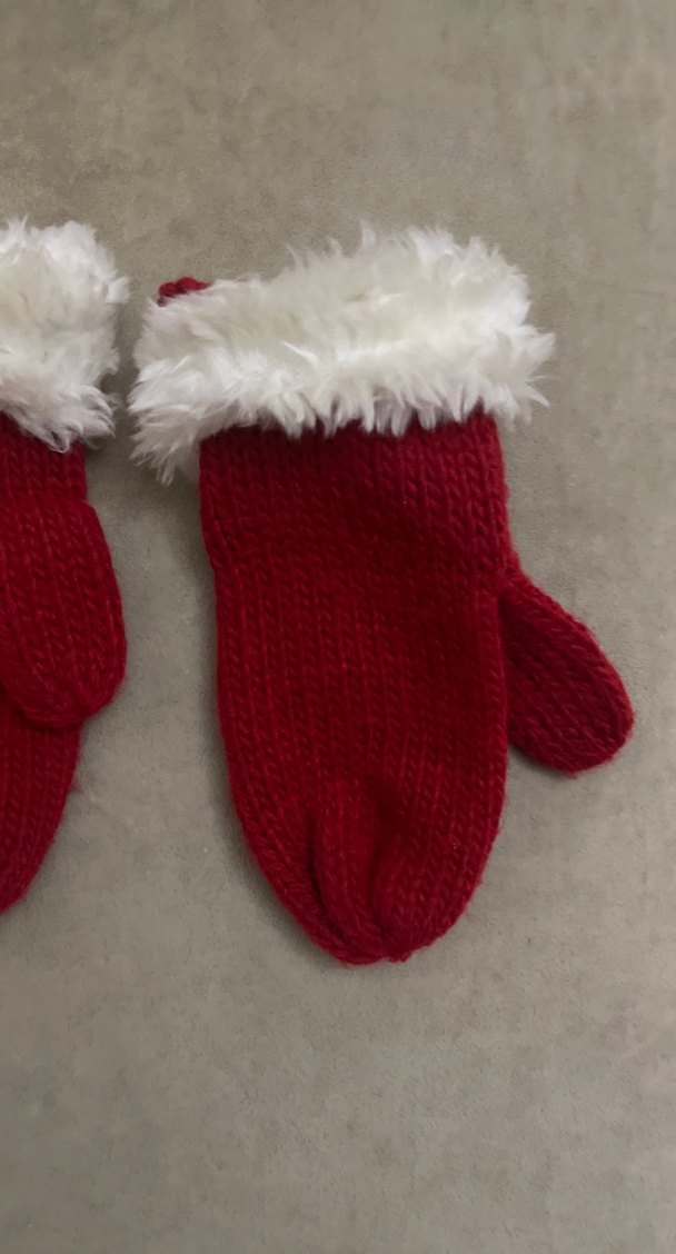 Kırmızı Örgü Kız Eldiveni Tüylü Kenar - Görsel 3