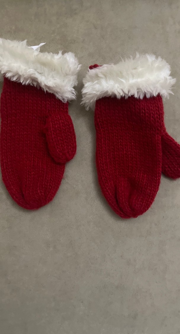 Kırmızı Örgü Kız Eldiveni Tüylü Kenar - Görsel 2