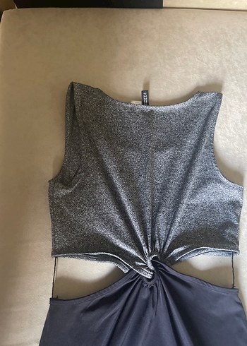 Gri ve Siyah Drapeli Midi Elbise - Görsel 10