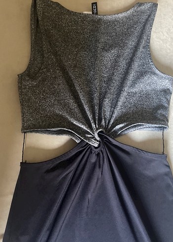 Gri ve Siyah Drapeli Midi Elbise - Görsel 11