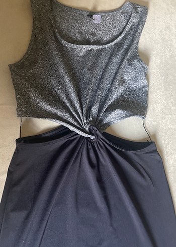 Gri ve Siyah Drapeli Midi Elbise - Görsel 7
