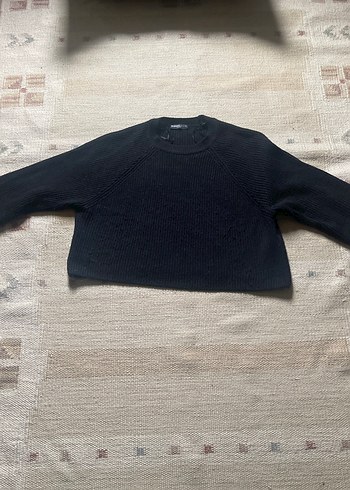 Siyah Kadın Yün Kazak, Bisiklet Yaka, Salaş - Görsel 4