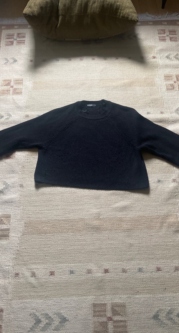 Siyah Kadın Yün Kazak, Bisiklet Yaka, Salaş - Görsel 4