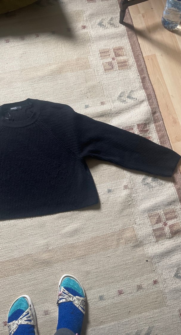 Siyah Kadın Yün Kazak, Bisiklet Yaka, Salaş - Görsel 2