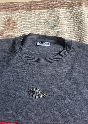 Gri Nakışlı  Kadın Denim Kazak - Görsel 8