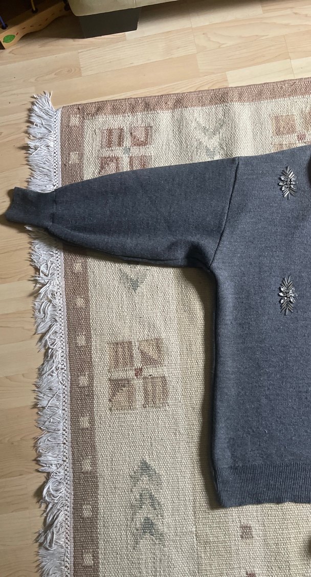 Gri Nakışlı  Kadın Denim Kazak - Görsel 4