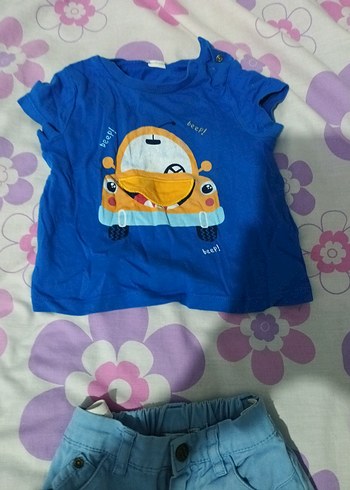 Mavi Baskılı Bebek Erkek Kısa Kollu Takım