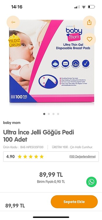 universal Beden Göğüs pedi baby mom