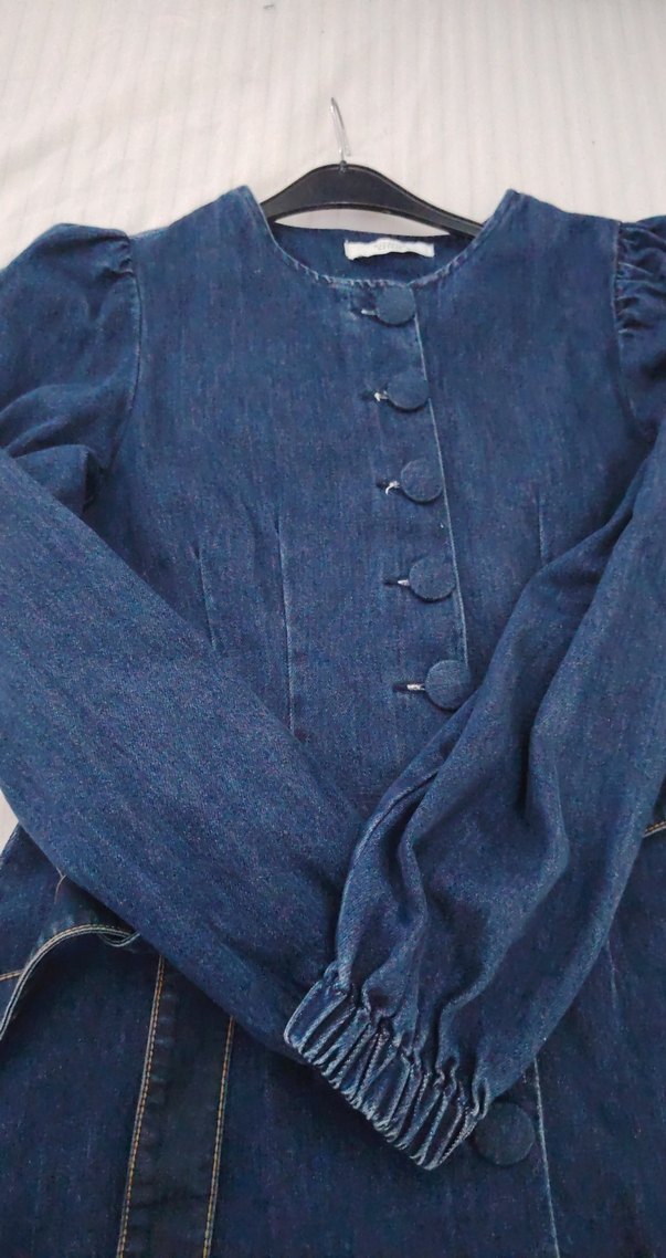 Düğmeli Lacivert Kadın Uzun  Ceket yada elbise - Görsel 5