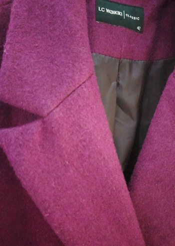 Mor Düğmeli Yün Midi Kaban - Görsel 2