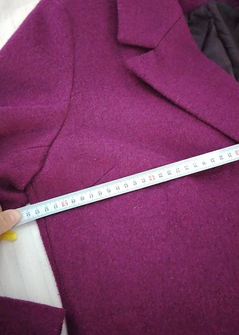 Mor Düğmeli Yün Midi Kaban - Görsel 5