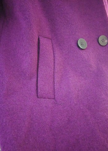 Mor Düğmeli Yün Midi Kaban - Görsel 3