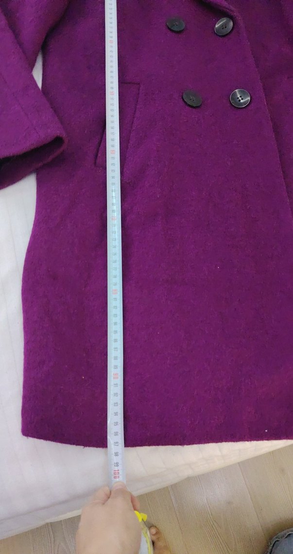 Mor Düğmeli Yün Midi Kaban - Görsel 4