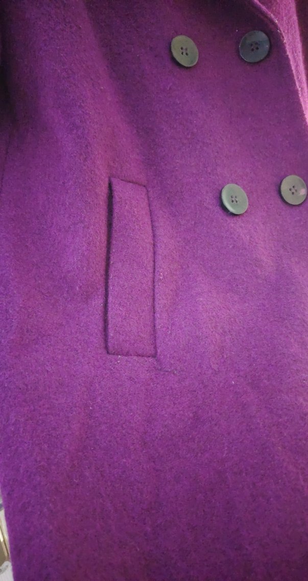 Mor Düğmeli Yün Midi Kaban - Görsel 3