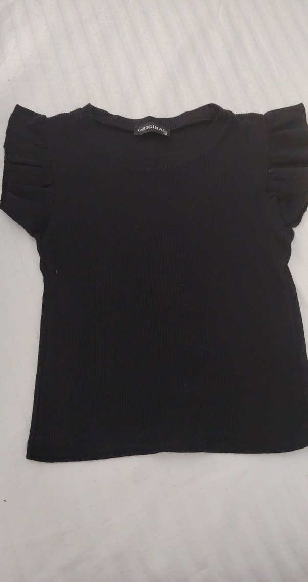 Kız Çocuk Siyah Kısa Kollu Esnek Tişört - Görsel 3