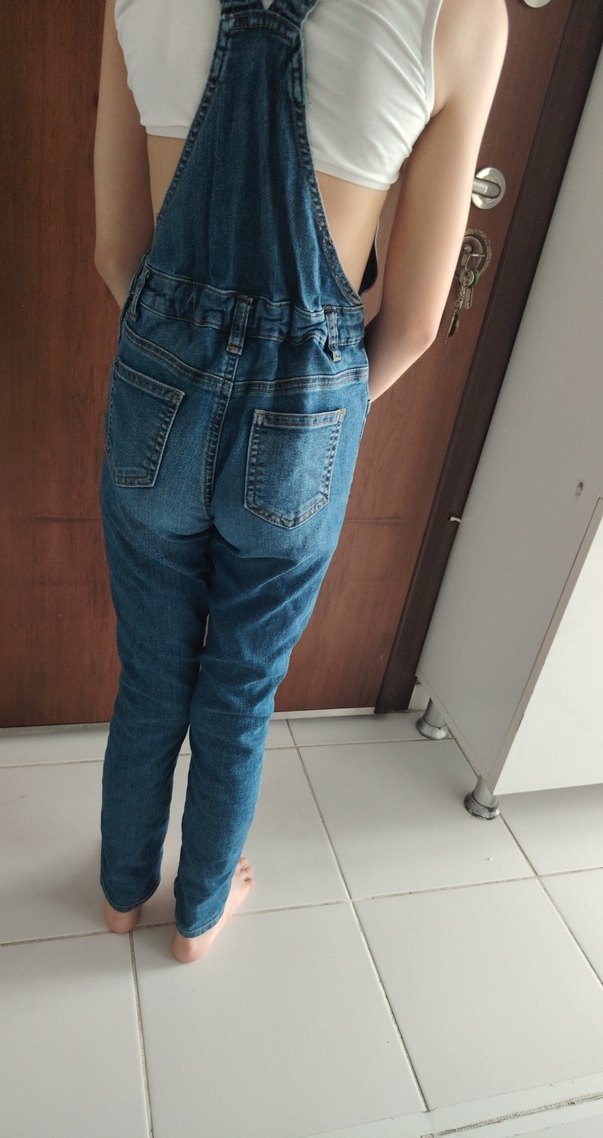 Kızlar için Mavi Denim Askılı Tulum - Görsel 2