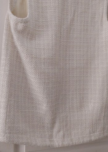 Düğmeli Keten Beyaz Midi Yelek - Görsel 7