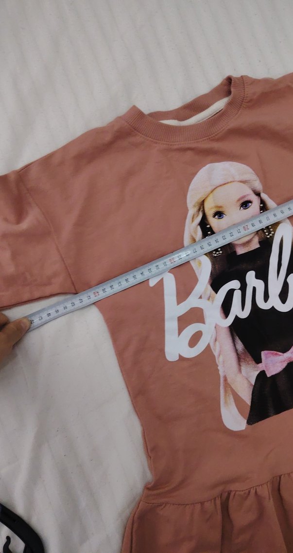 Uzun Kollu Barbie Baskılı Kız Elbisesi - Görsel 2