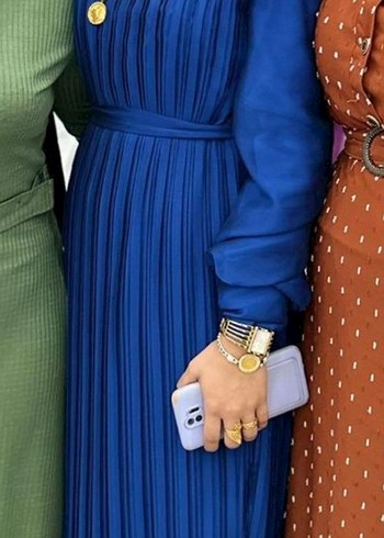 Mavi Pilili Uzun Elbise - Görsel 2