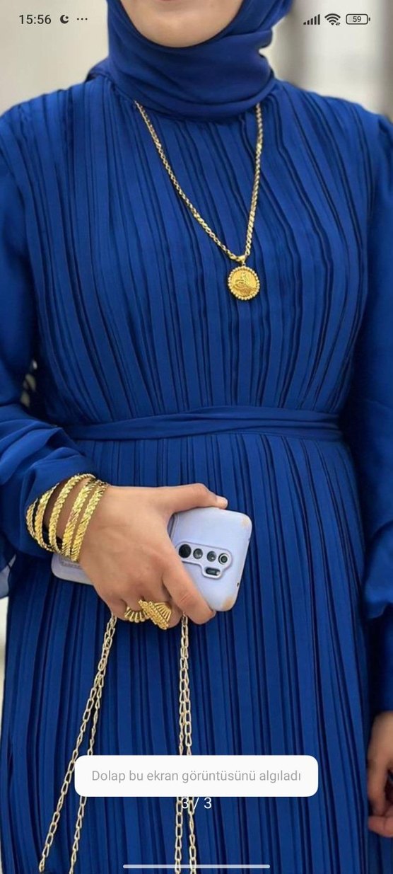 Mavi Pilili Uzun Elbise - Görsel 3