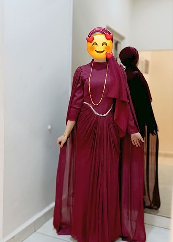 Bordo Uzun Drapeli Abiye Elbise - Görsel 6