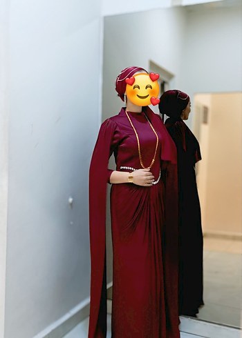 Bordo Uzun Drapeli Abiye Elbise - Görsel 5