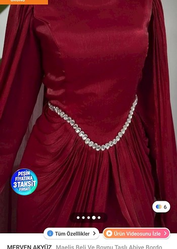 Bordo Uzun Drapeli Abiye Elbise - Görsel 3