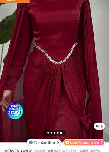 Bordo Uzun Drapeli Abiye Elbise - Görsel 2