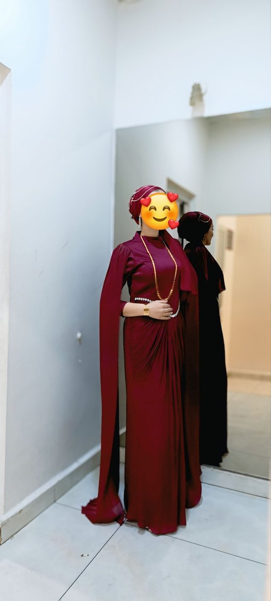 Bordo Uzun Drapeli Abiye Elbise - Görsel 5