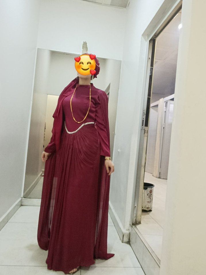 Bordo Uzun Drapeli Abiye Elbise - Görsel 4