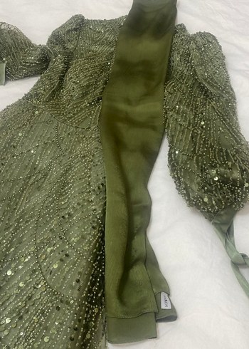 Şık Haki Uzun Kollu Abiye Elbise - Görsel 3