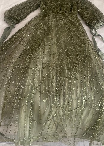 Şık Haki Uzun Kollu Abiye Elbise - Görsel 4