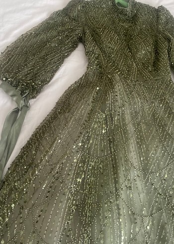 Şık Haki Uzun Kollu Abiye Elbise - Görsel 5